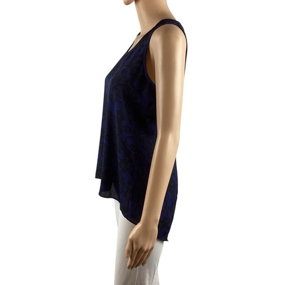 Express Blue & Black Print Semi-Sheer Split Back Sleeveless Tank Top Size XS - Picture 4 of 7